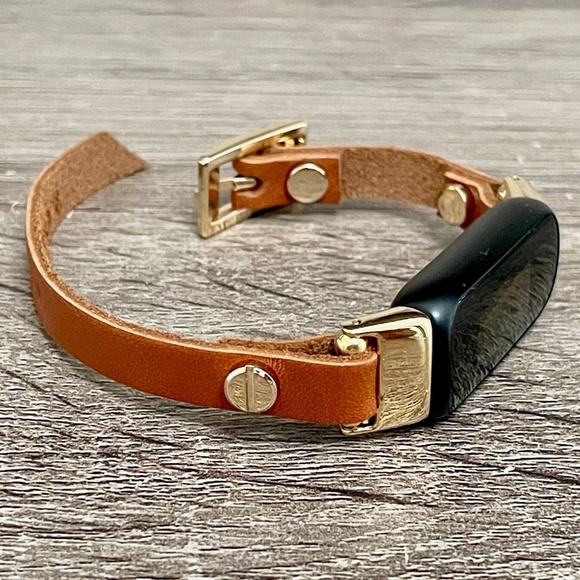 Gold Fitbit Luxe Leather Band Bronze Brown Slim Strap Women Jewelry Bracelet main image 7